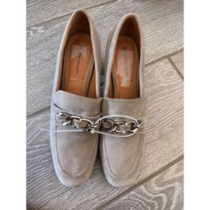 Johnston & Murphy Taupe Suede Chain Block Heel Loafers 9.5 Professional Shoes